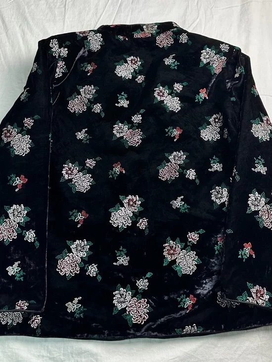 🌸 Vintage MiMi Black Velvet Floral Frog Closure Tang Jacket XL 8887-16 🌸 - Picture 7 of 11